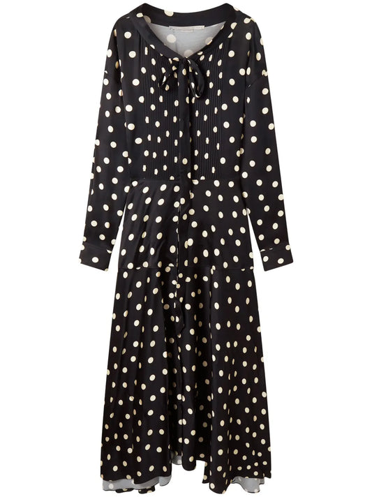 Polka-Dot Drop-Shoulder Maxi Dress