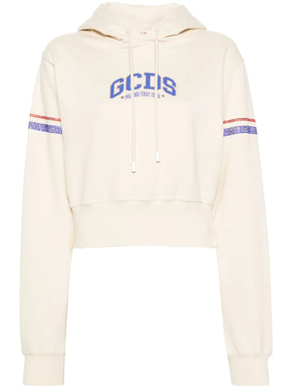 Crystal-Embellished Cropped Hoodie