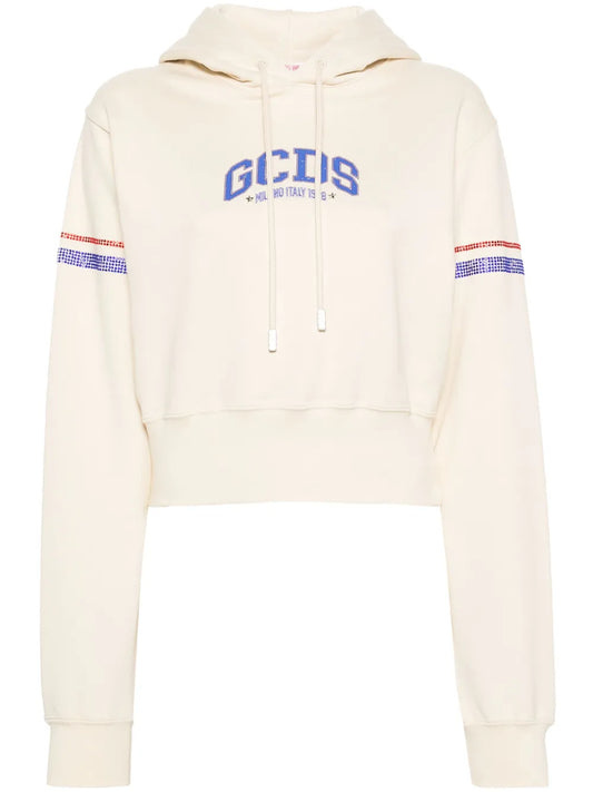 Crystal-Embellished Cropped Hoodie