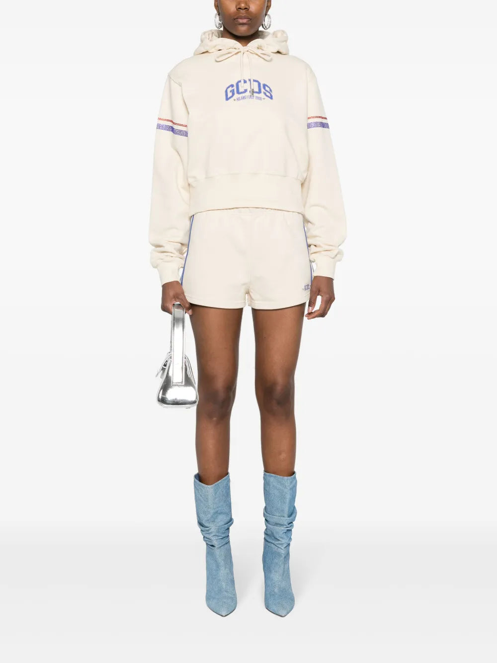 Crystal-Embellished Cropped Hoodie