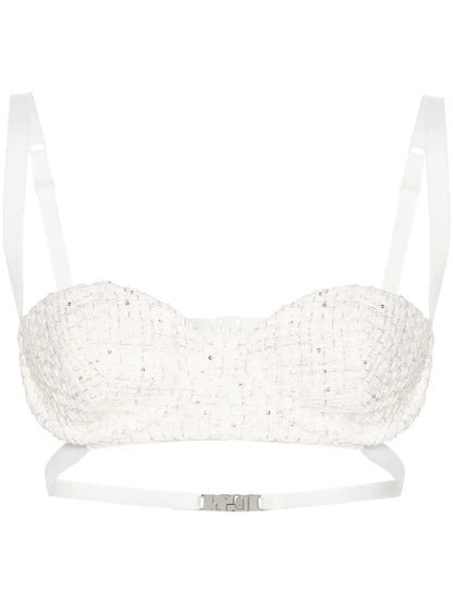Sequin-Embellishment Tweed Bralette