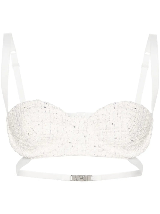 Sequin-Embellishment Tweed Bralette