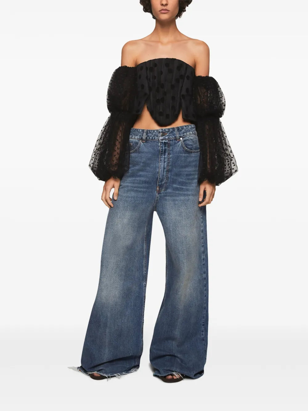 Polka-Dot Off-Shoulder Bustier Top