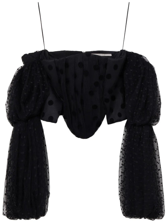 Polka-Dot Off-Shoulder Bustier Top