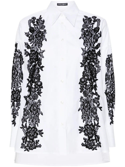 Lace-Trim Cotton Shirt