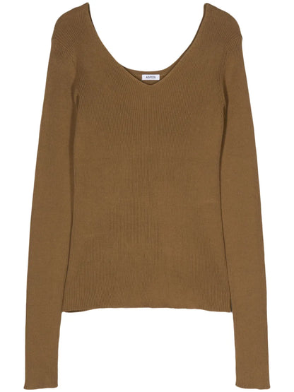 V-Neck Ribbed-Knit Jumper