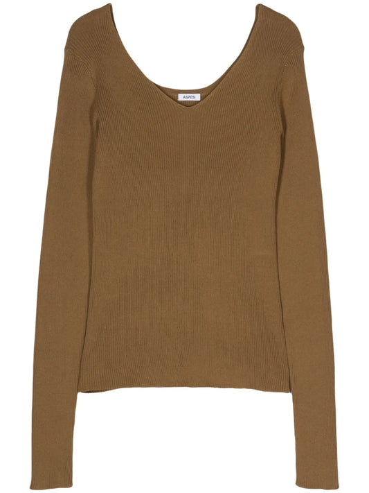 V-Neck Ribbed-Knit Jumper