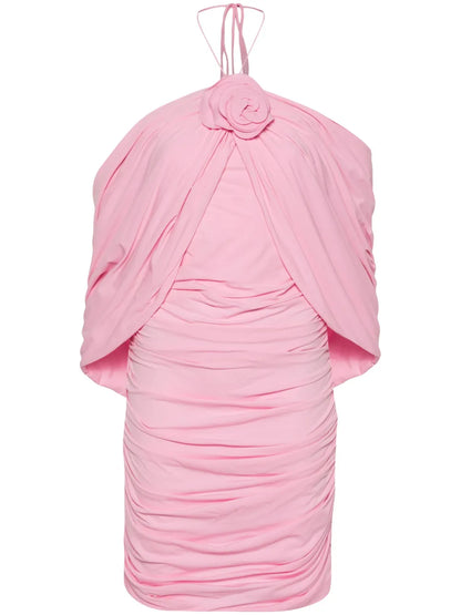 Flower-Appliqué Ruched Mini Dress