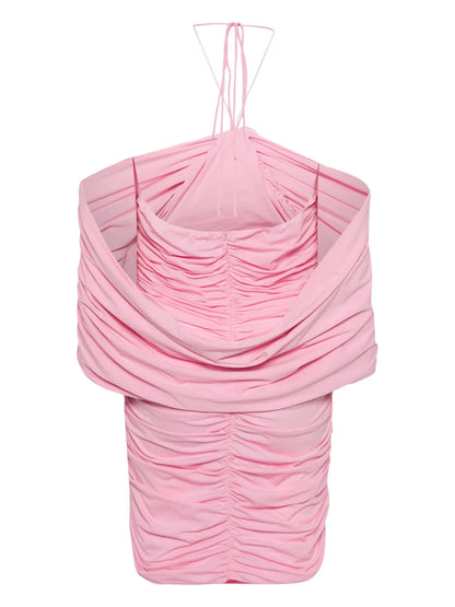 Flower-Appliqué Ruched Mini Dress