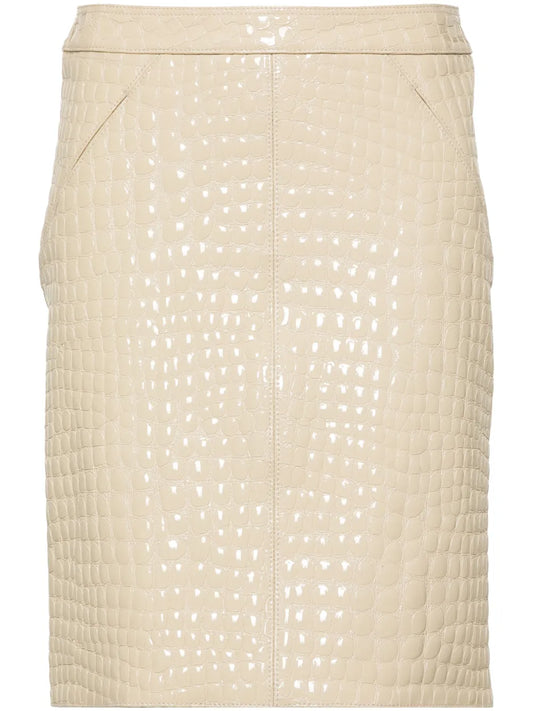 Patent Crocodile-Embossed Mini Skirt