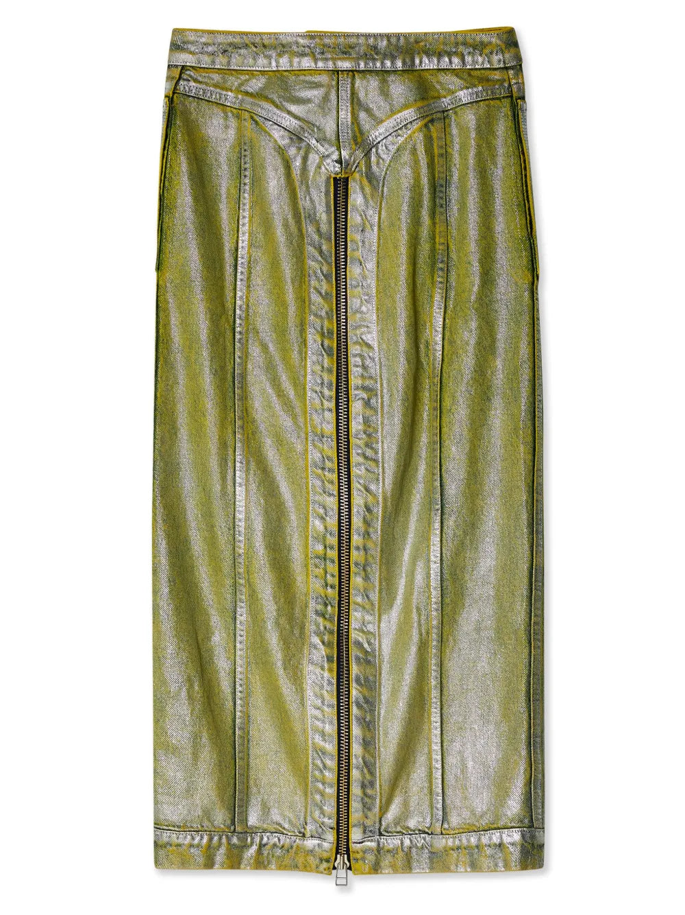Zip-Up Metallic Denim Skirt