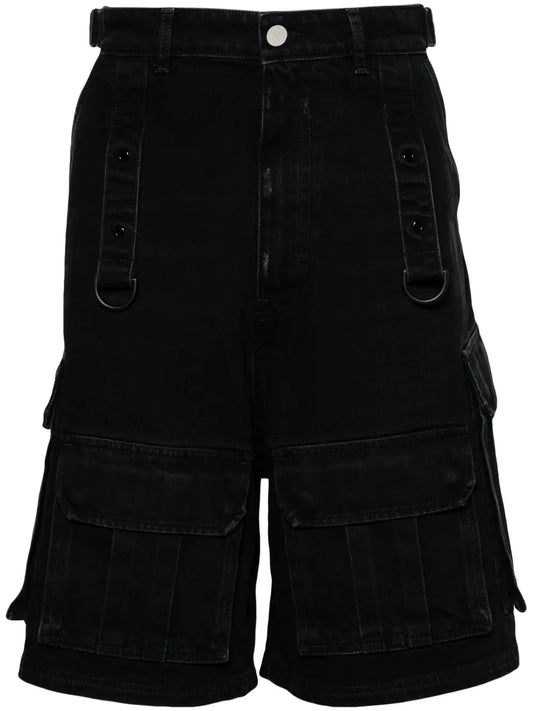 High-Rise Denim Cargo Shorts