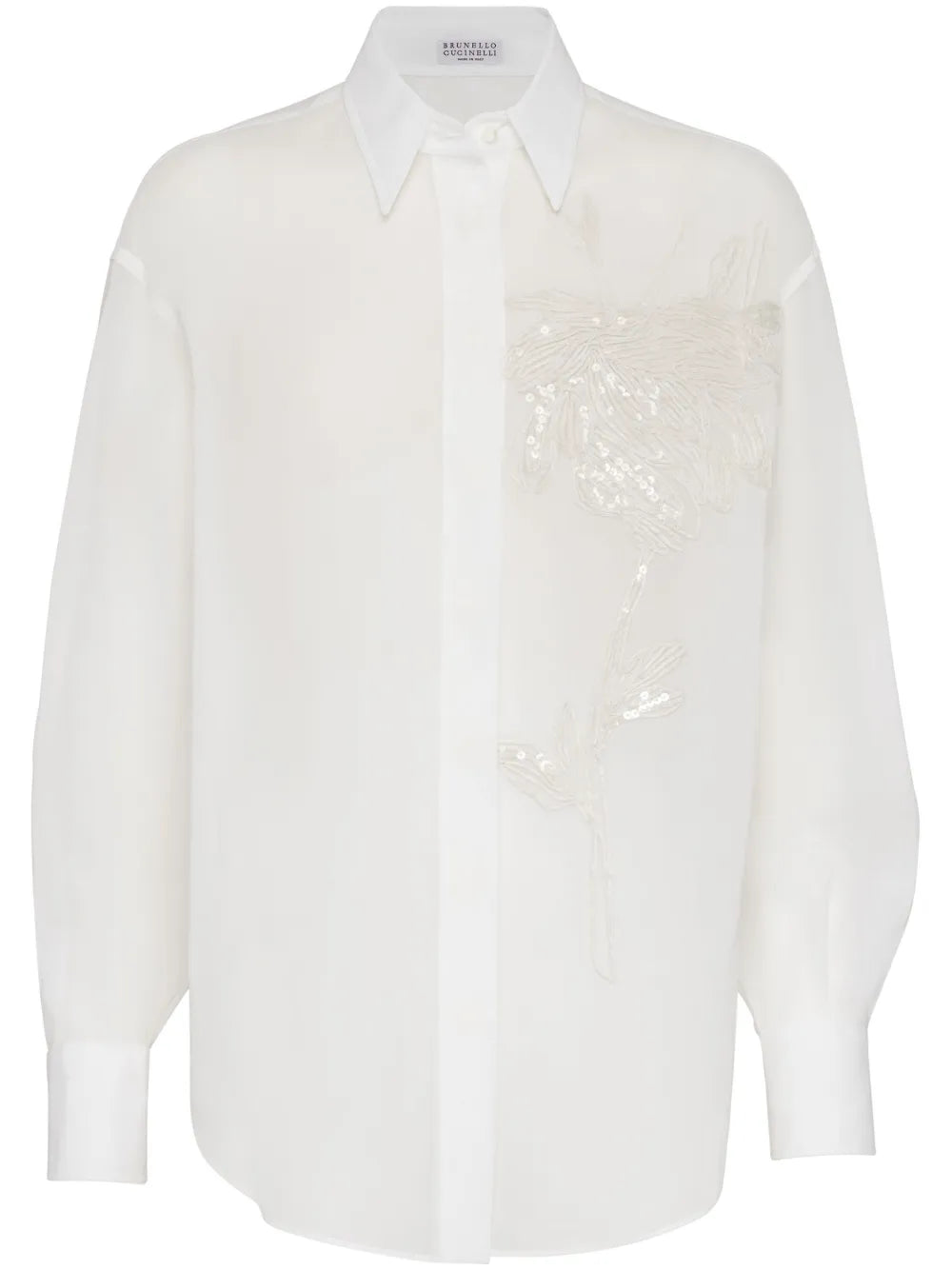 Floral-Embroidery Cotton Shirt