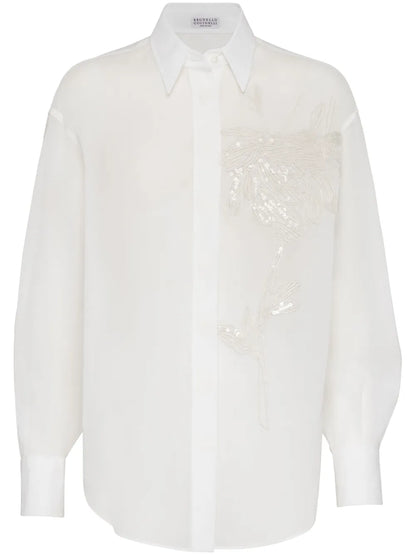 Floral-Embroidery Cotton Shirt