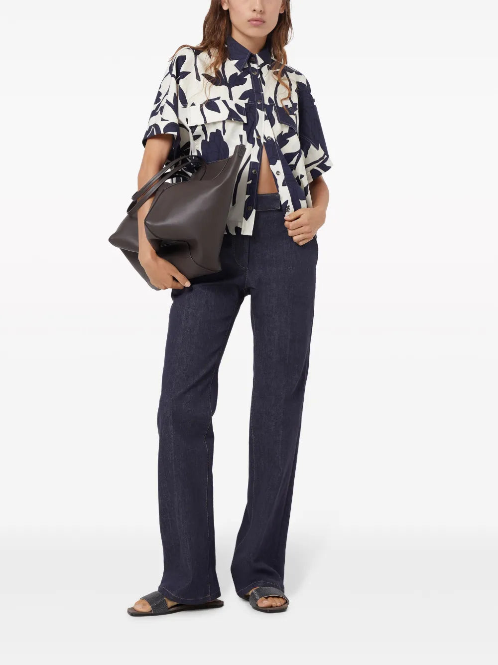 Leaf-Print Cotton Shirt