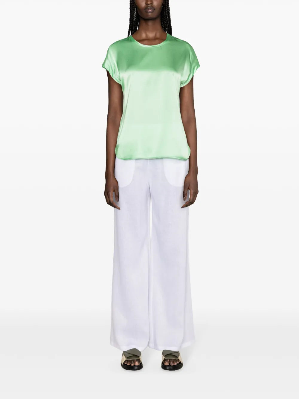 Short-Sleeve Stretch-Silk Blouse