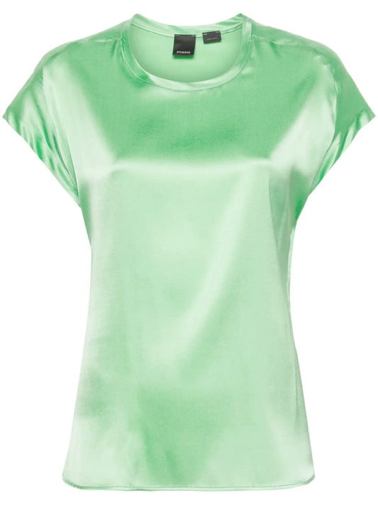 Short-Sleeve Stretch-Silk Blouse