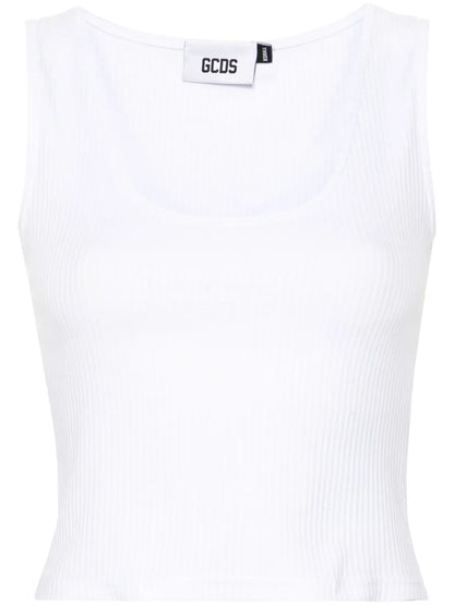 Sequinned-Logo Ribbed Top