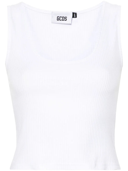 Sequinned-Logo Ribbed Top