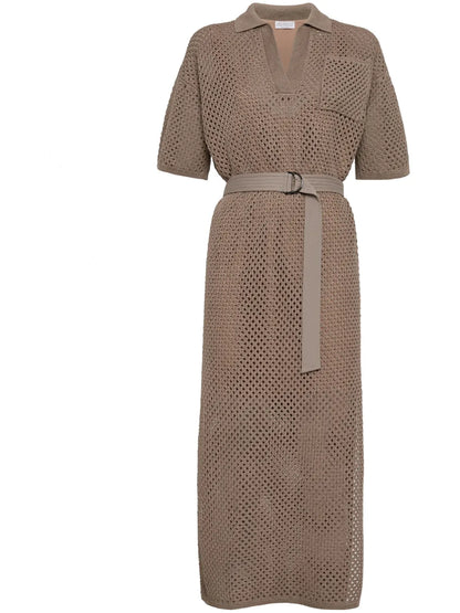 Crochet-Knit Cotton Midi Dress