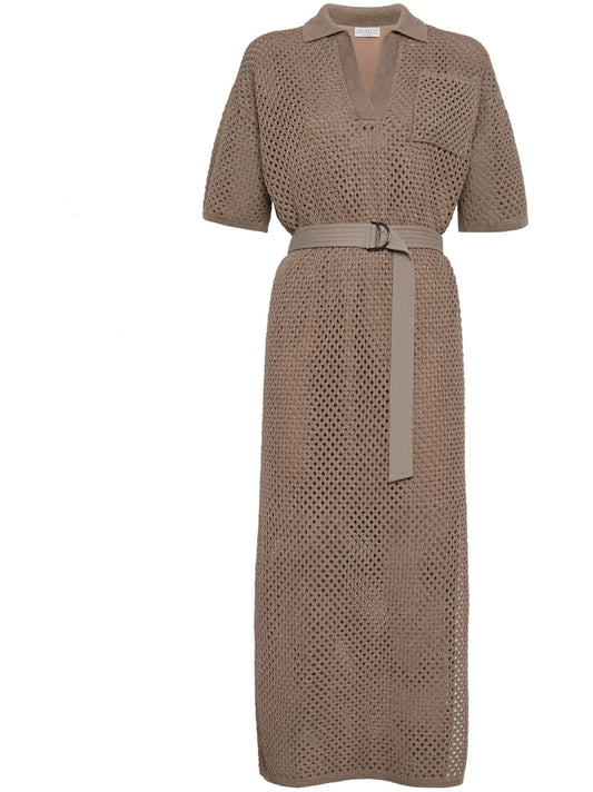 Crochet-Knit Cotton Midi Dress