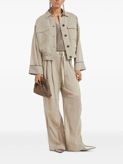 Belted Cotton-Organza Trousers