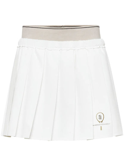 Logo-Embroidered Pleated Mini Skirt