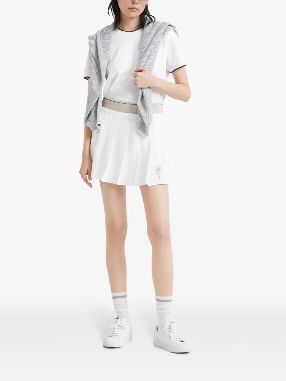 Logo-Embroidered Pleated Mini Skirt