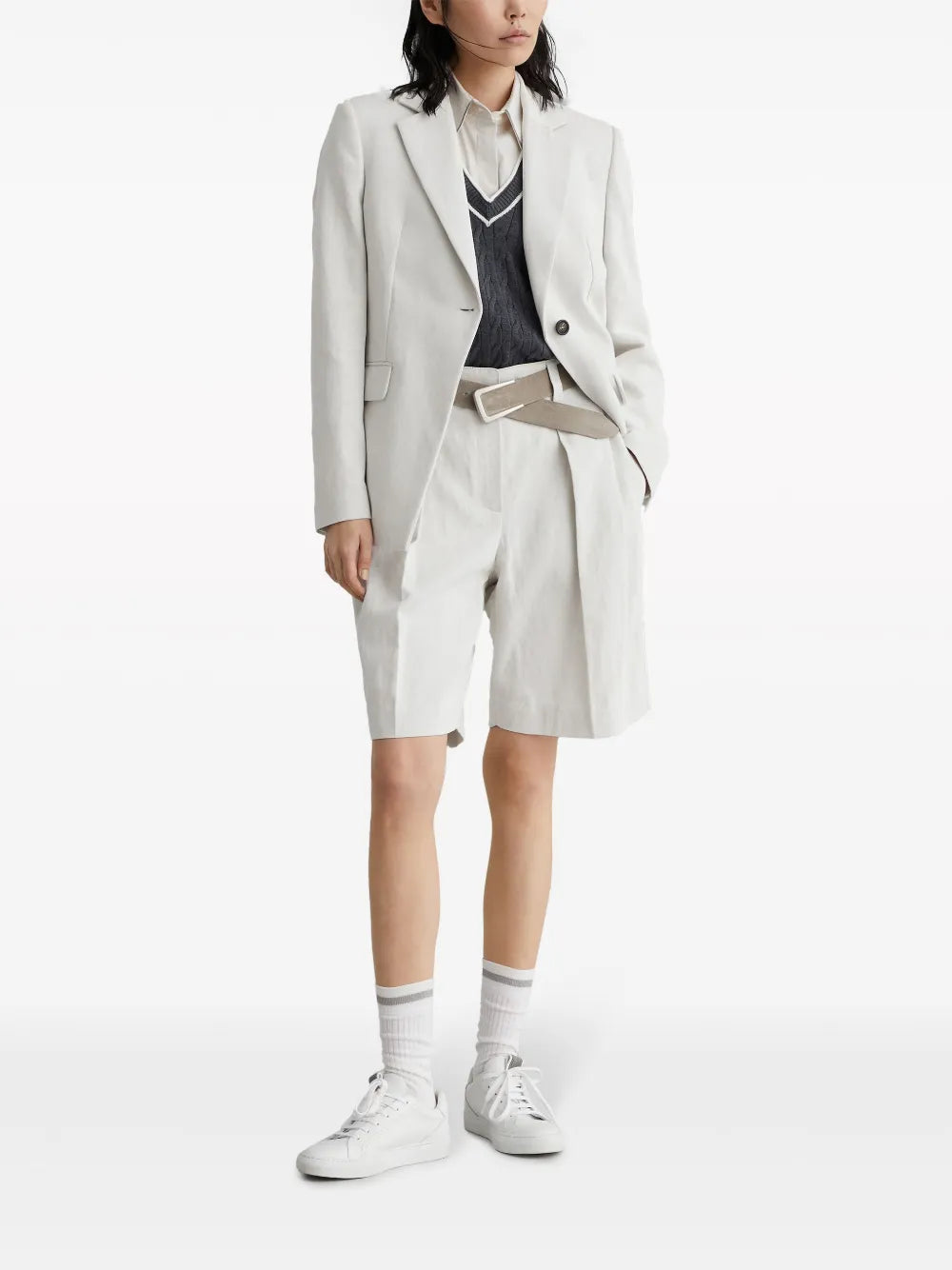 Gabardine-Weave Single-Breasted Blazer