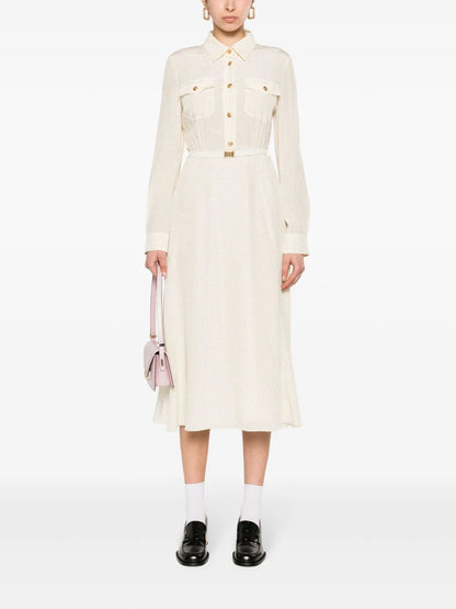 Micro-Dot Crepe Midi Dress