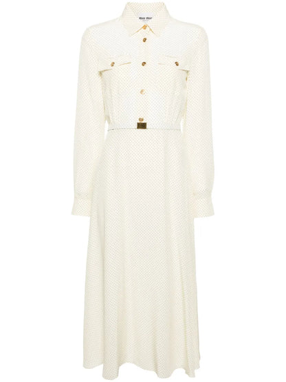 Micro-Dot Crepe Midi Dress