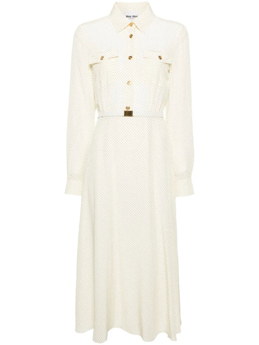 Micro-Dot Crepe Midi Dress