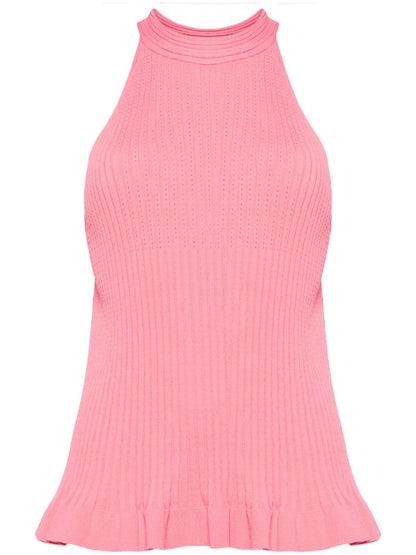 Halterneck Ribbed-Knit Top