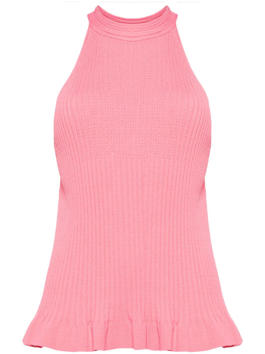 Halterneck Ribbed-Knit Top