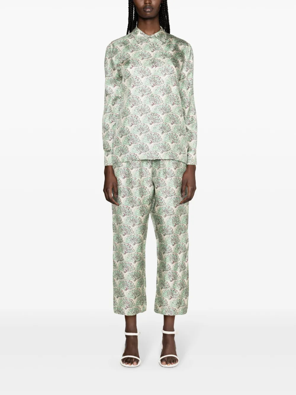 Fans-Print Silk Trousers