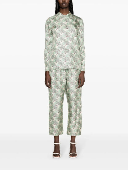 Fans-Print Silk Trousers
