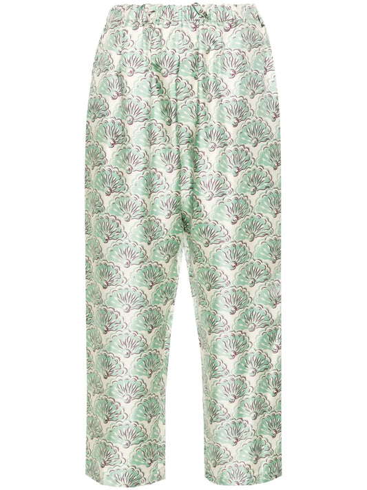 Fans-Print Silk Trousers