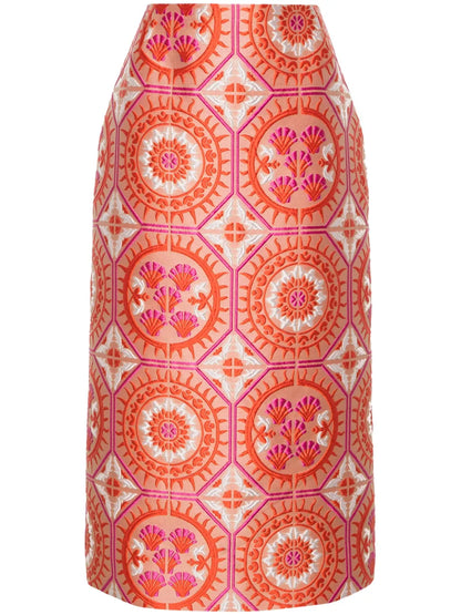 Patterned-Jacquard Midi Pencil Skirt