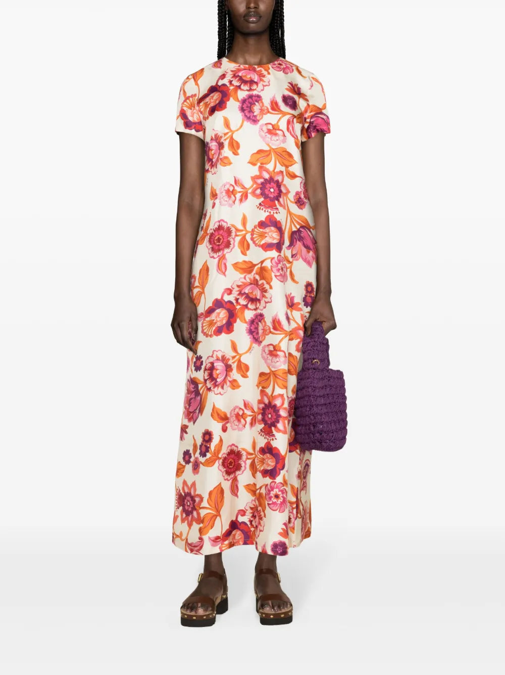 Floral-Print Silk Swing Dress