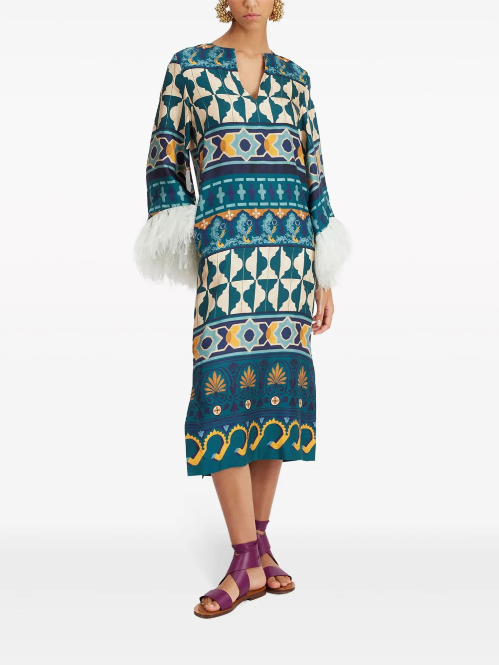 The Kaftan Feather-Trim Dress