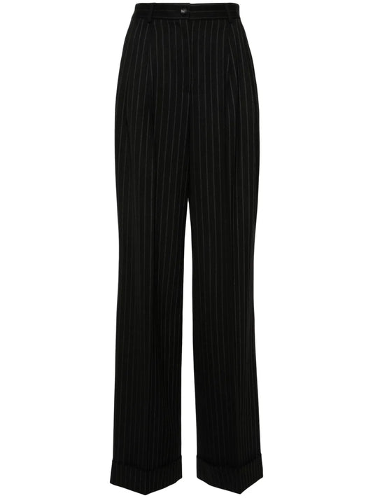 Pinstriped Wide-Leg Trousers