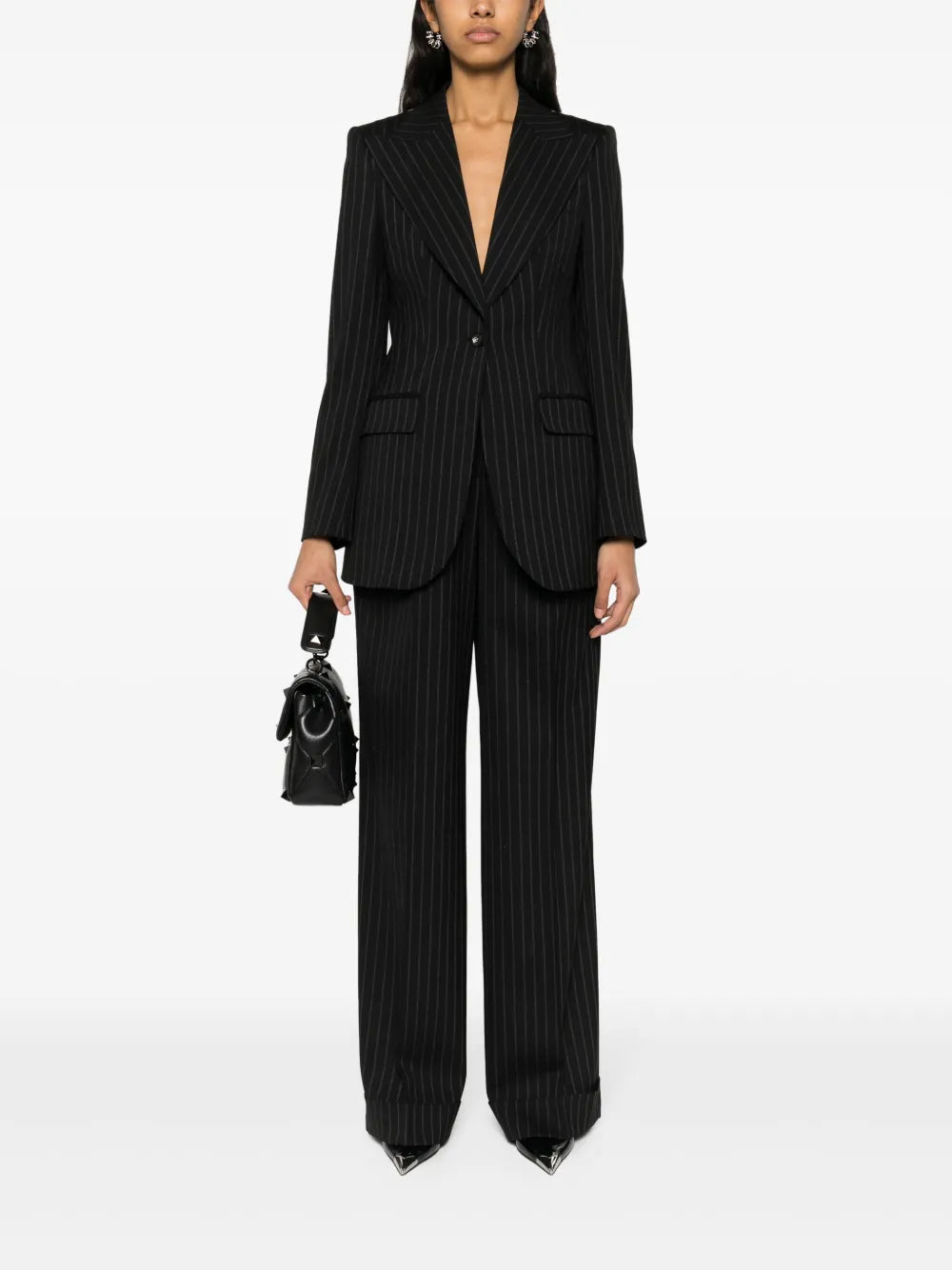 Pinstriped Wide-Leg Trousers
