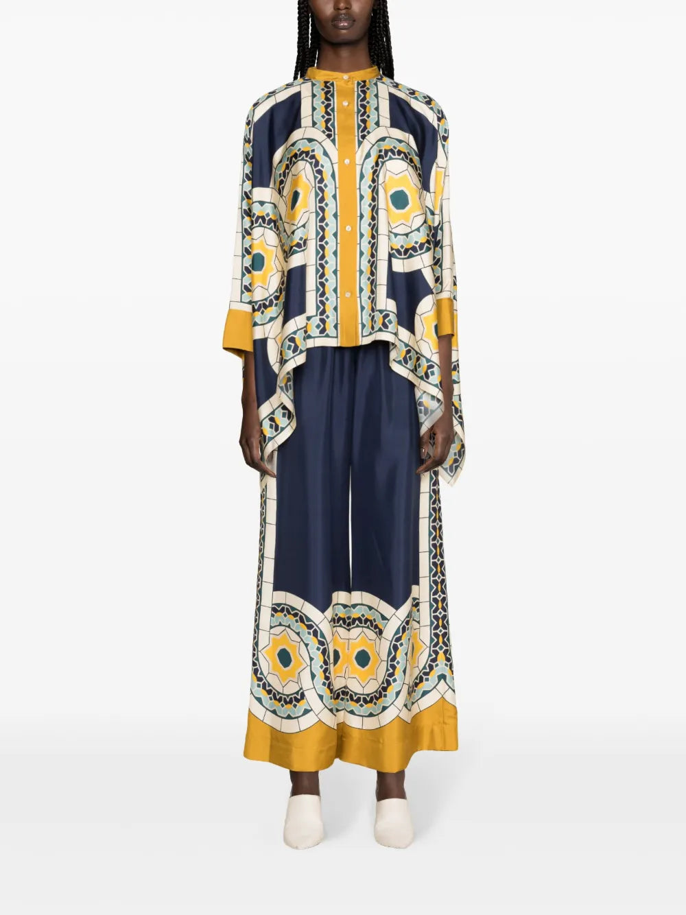 Foulard Geometric-Print Silk Shirt