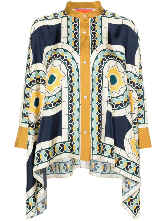 Foulard Geometric-Print Silk Shirt