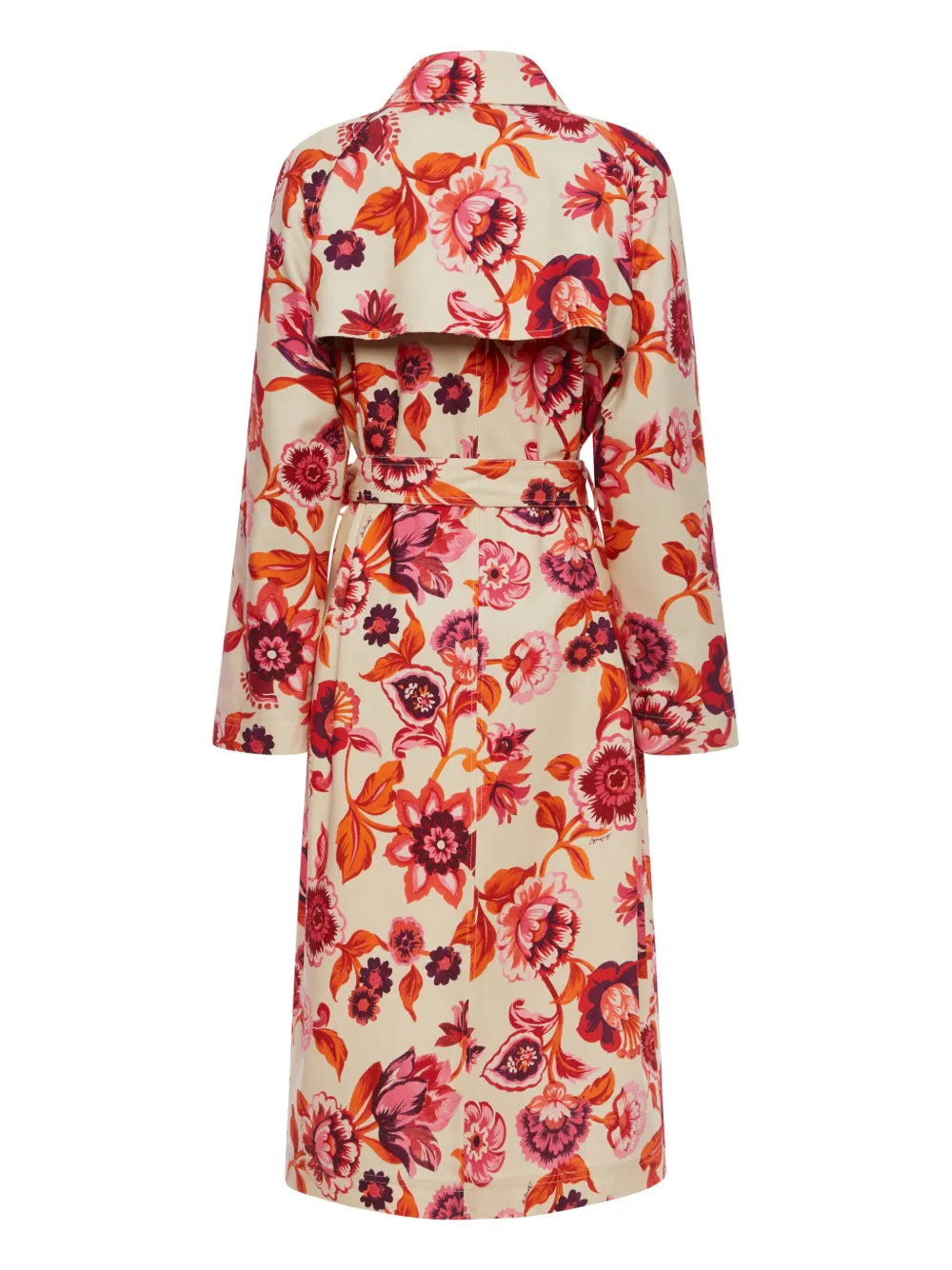 Floral-Print Cotton Trench Coat