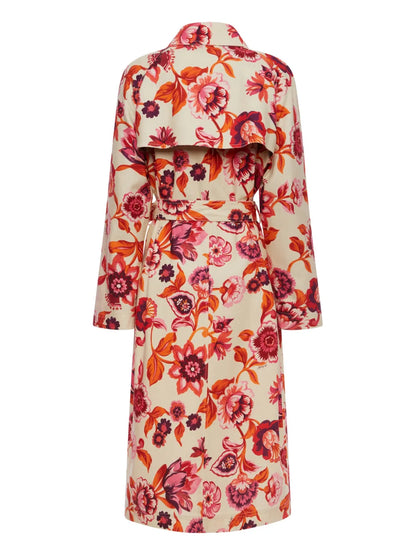 Floral-Print Cotton Trench Coat