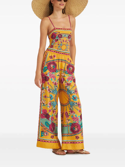 Graphic-Print Silk Palazzo Pants