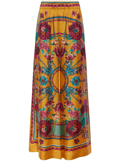 Graphic-Print Silk Palazzo Pants