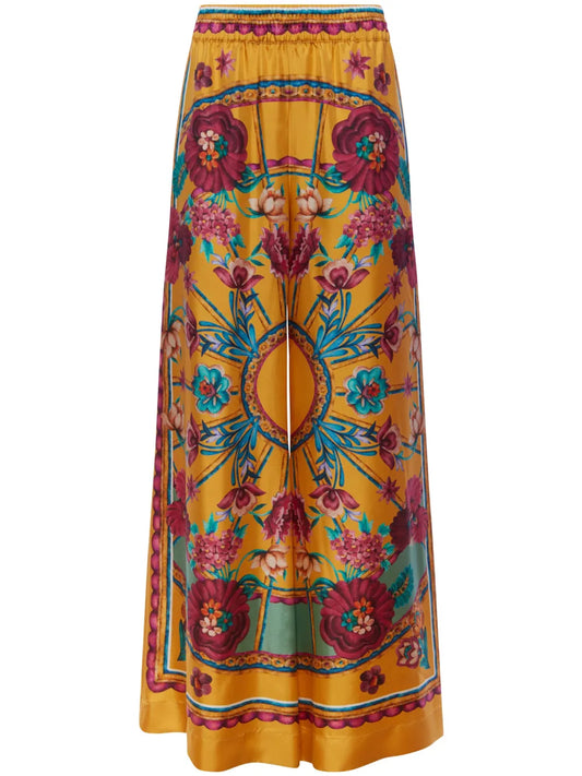 Graphic-Print Silk Palazzo Pants