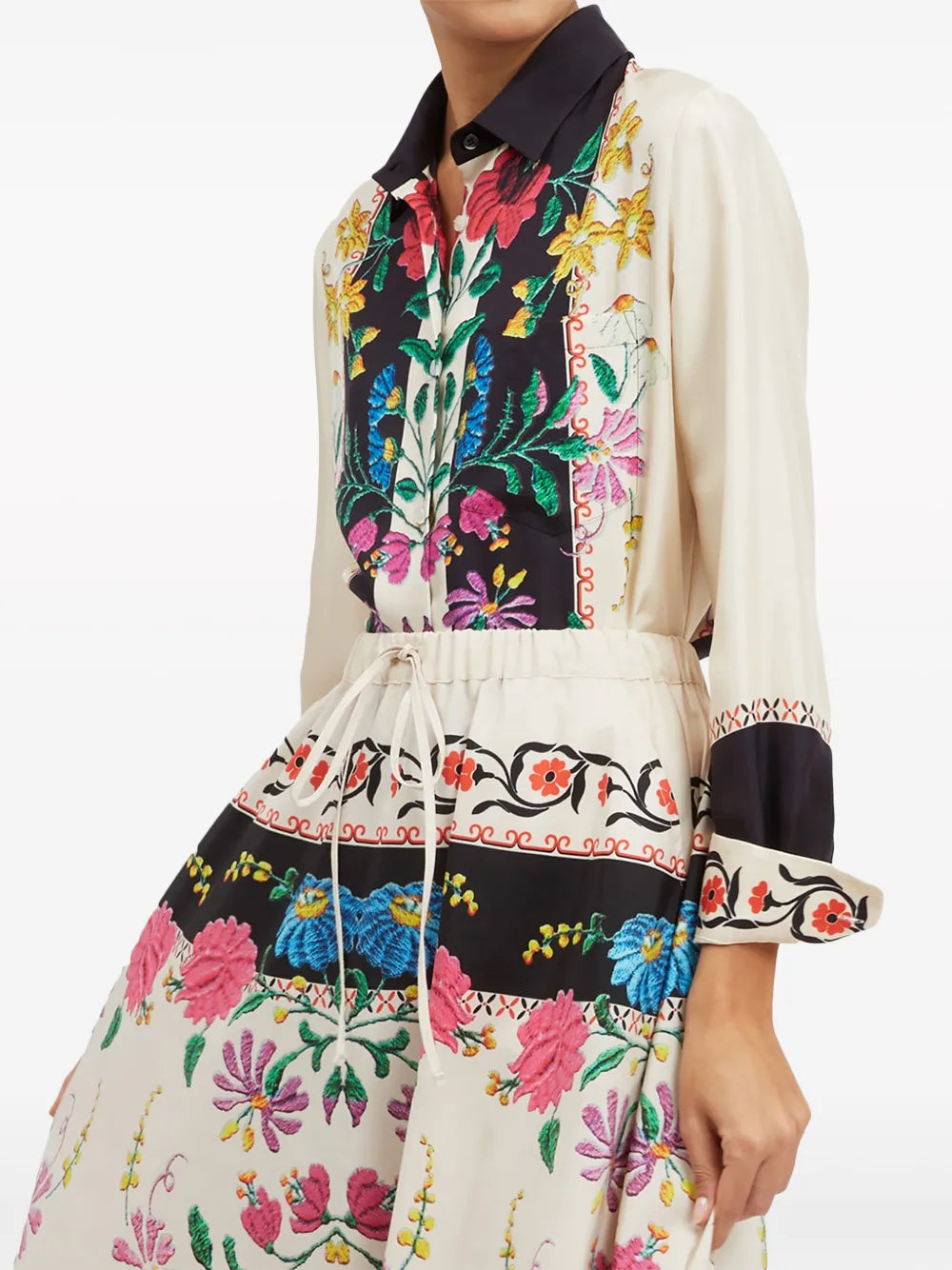 Boy Floral-Embroidered Silk Shirt
